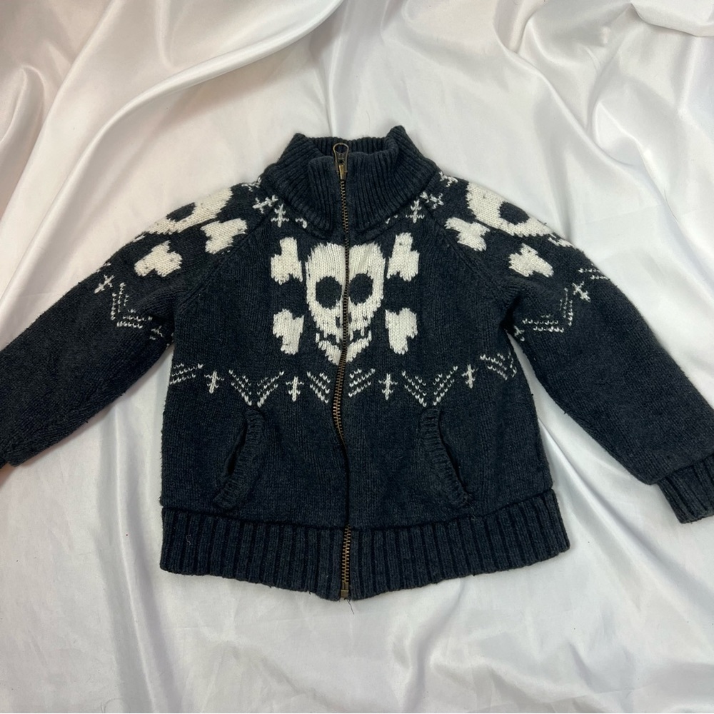 77 Kids by American Eagle Skull Print Zip Front Sweater, size 12-18 Months